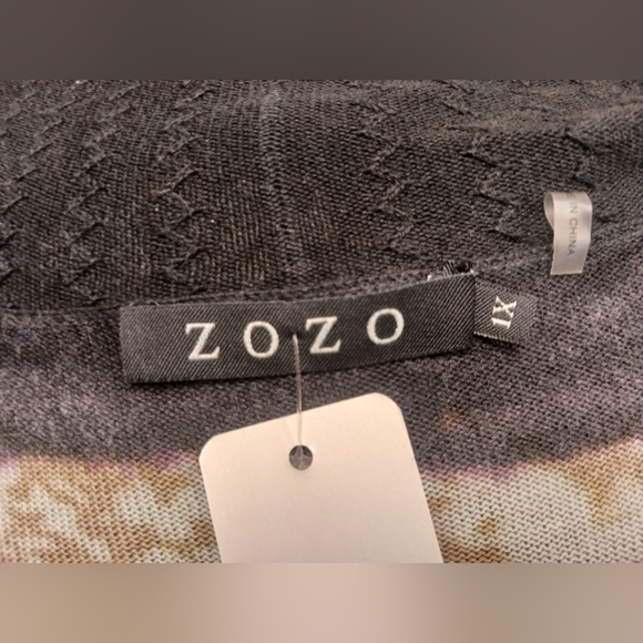 ZOZO WOMENS SWEATER CARDIGAN LONG OPEN FRONT STRIPS AND EXOTIC PRINT SIZE 1X - Picture 4 of 5